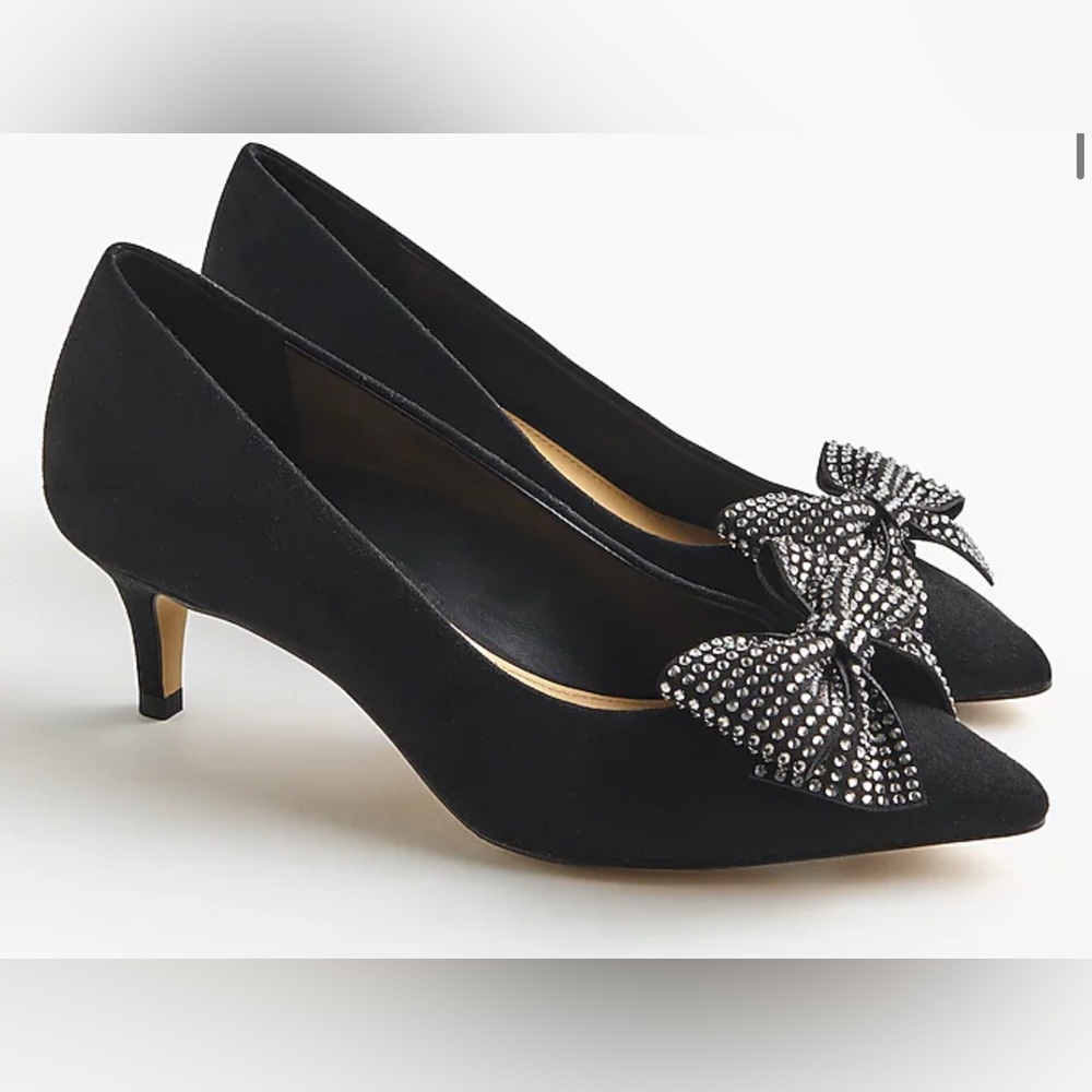 NEW J. Crew Black Heels with Sparkling Bow sz 11